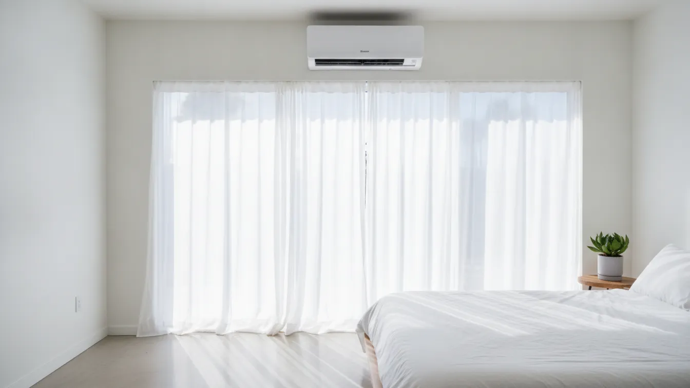 A ductless mini split unit on a bedroom wall