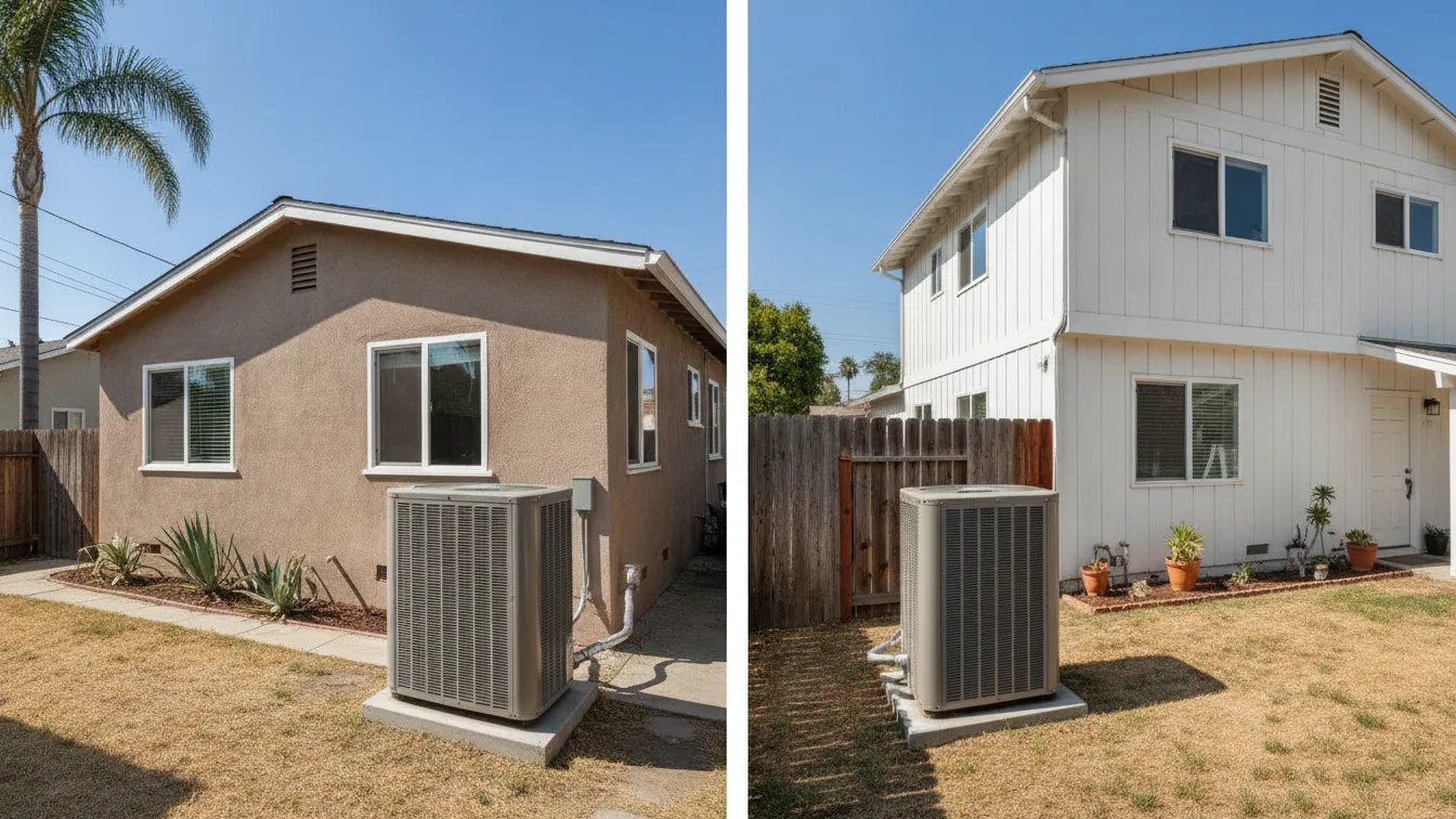 A heat pump and an air conditioner side by side