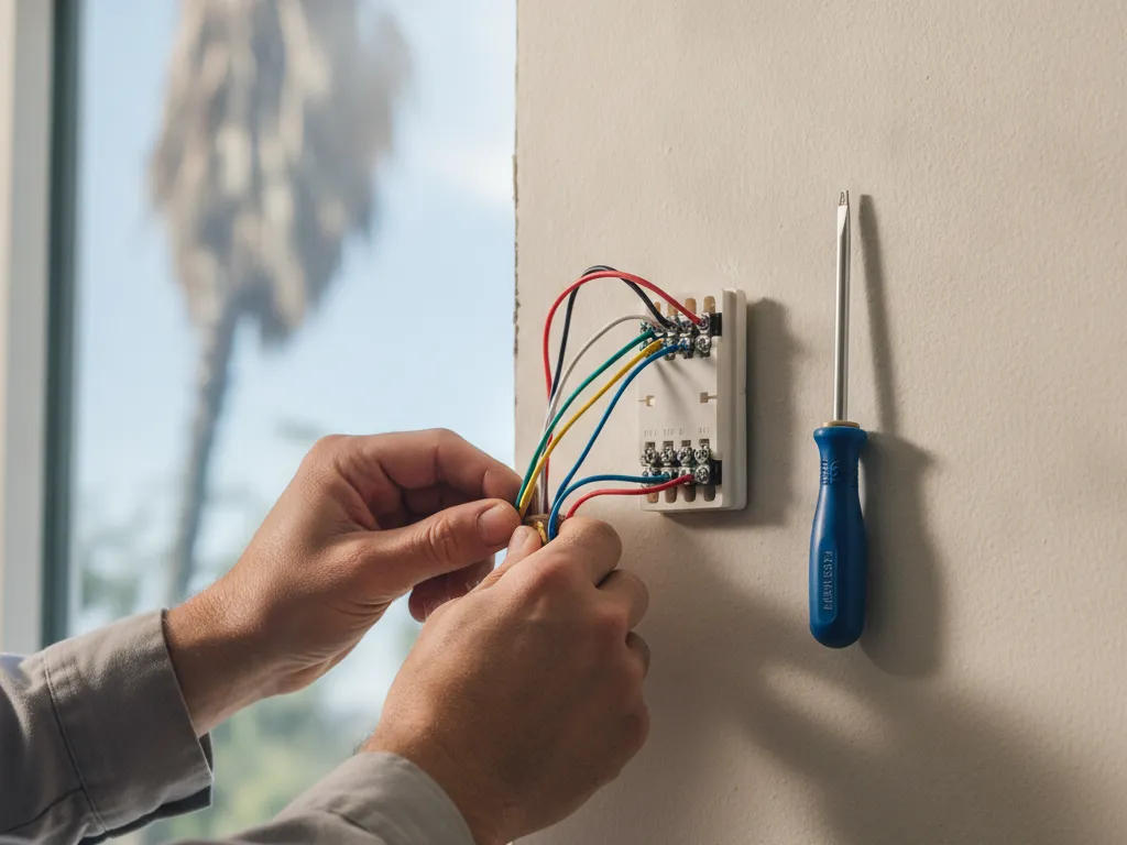 Thermostat wires connected to a wall plate